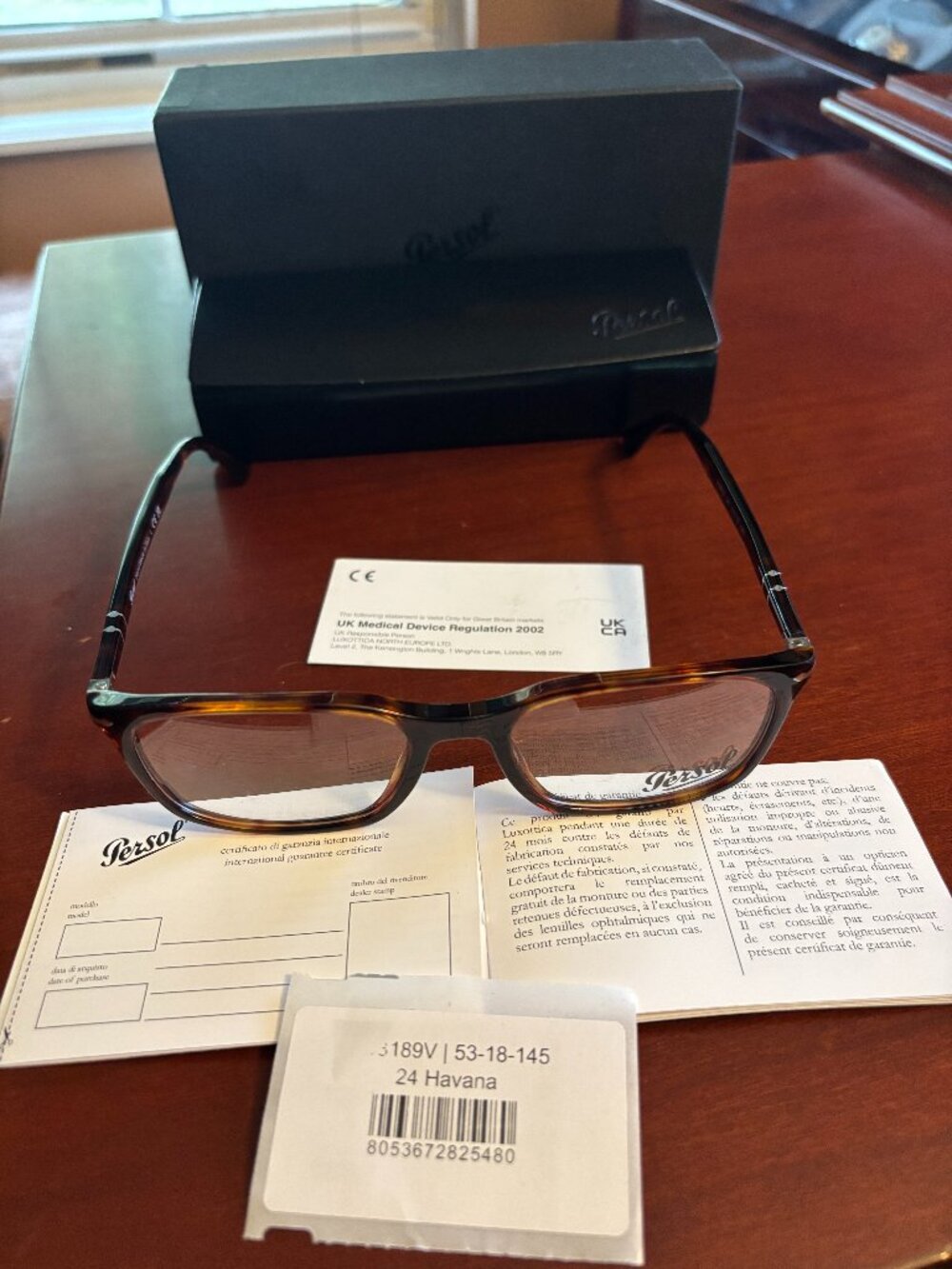 Persol PO3189V 24 Havana Eyeglasses Frame 53-18-145 Hand Made Italy Full Set